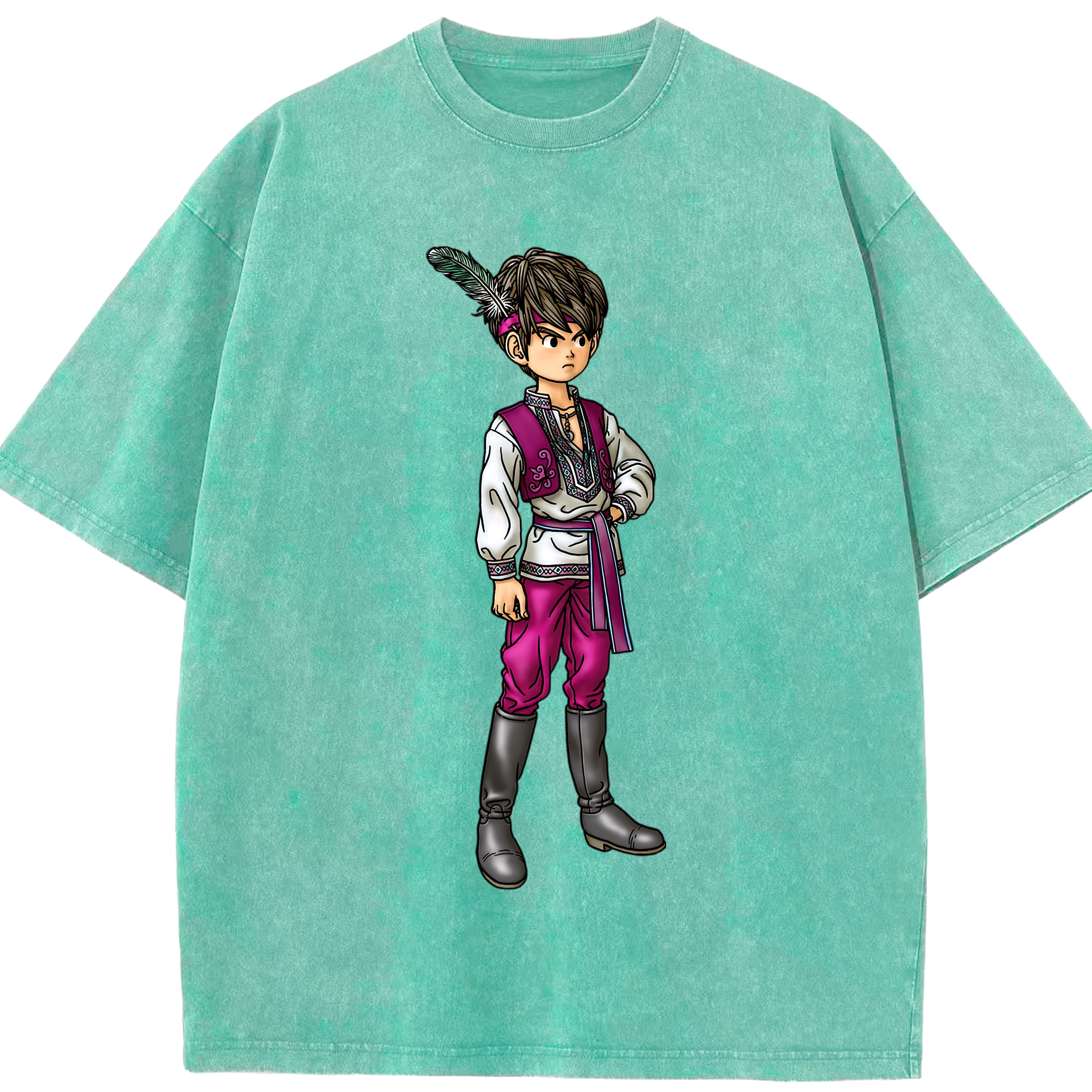 （画像用） ドラゴンクエスト Doragon Kuesuto Dragon Quest 綿100% ヴィンテージ風 半袖Tシャツ（フロントプリント）